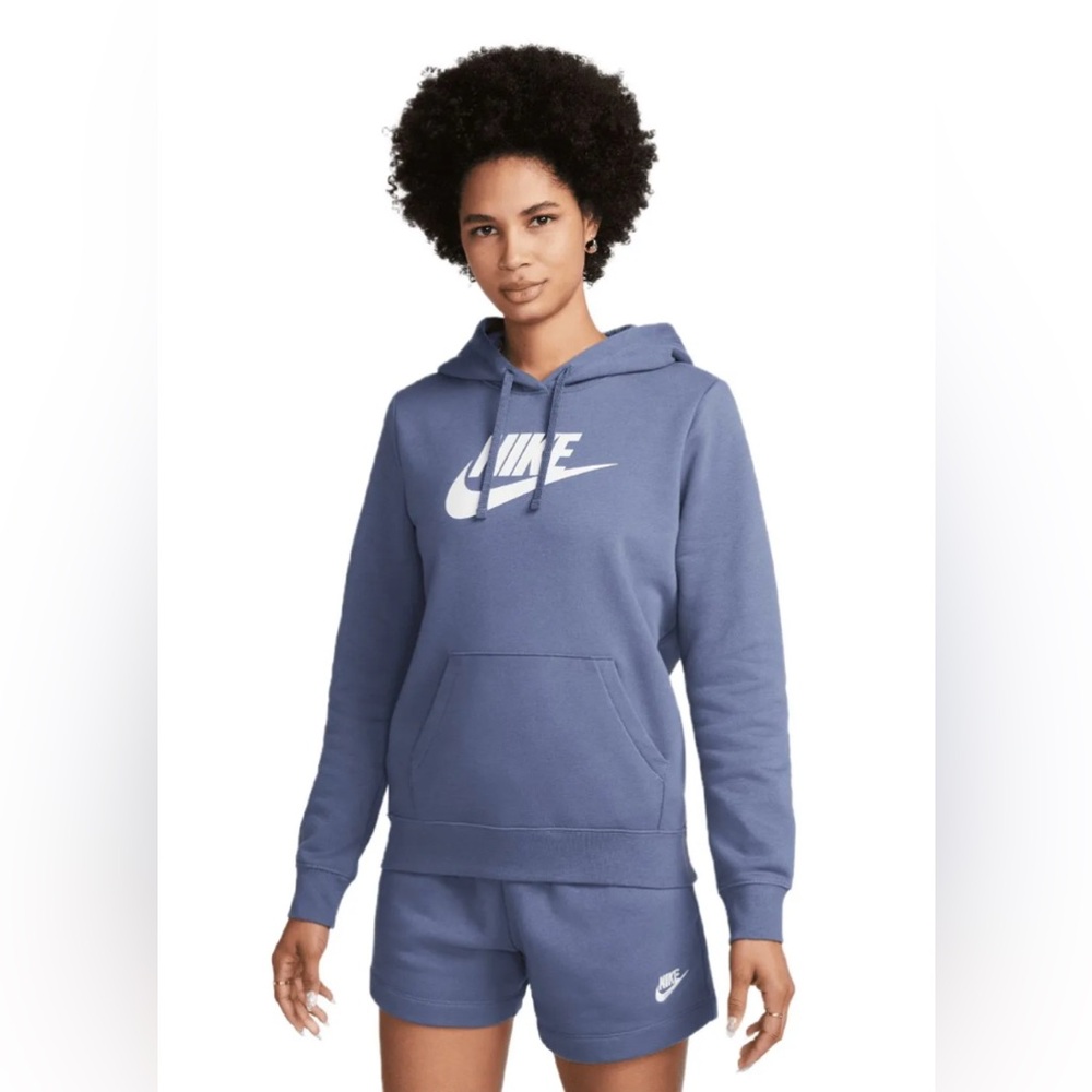 Nike Womens Medium Sportswear Club Fleece Logo Pullover Hoodie - Diffused Blue